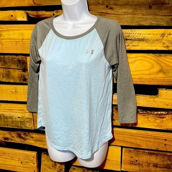 Under Armour Loose Fit 3/4 Sleeve Tee Grey/Light Blue Size‎ XS - Picture 2 of 5